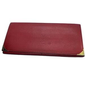 Authentic YSL Yves Saint Laurent Red Leather Long Slim Bifold Wallet